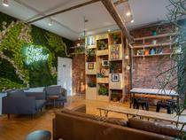 Beautiful brick wall exposed cozy coffee shop in SOHO